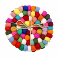 Felt Ball Round Coasters - 10cm Multi colour (set of 4)