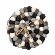 Felt Ball Round Coasters - 10cm Multi Grey colour (set of 4)