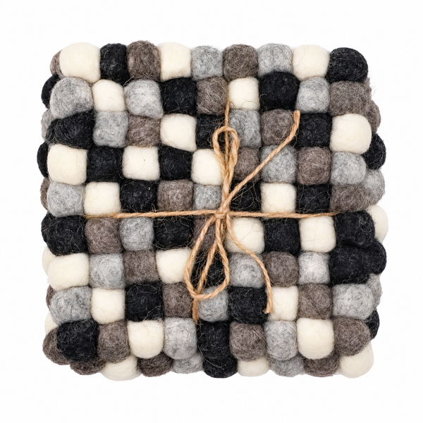 Felt Ball Square Coasters - 10cm - Multi Grey Colour (Set of 4)