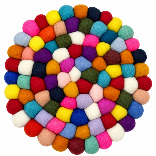 Felt Ball Round Placemat - 20cm - Multi Colour