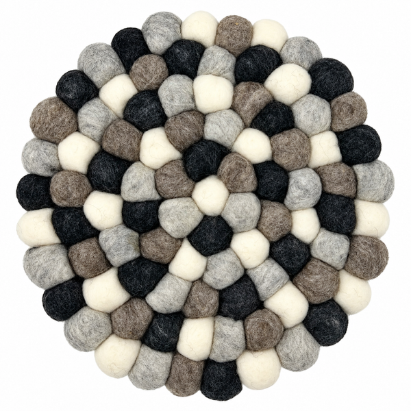 Felt Ball Round Placemat- 20cm - Multi Grey Colour