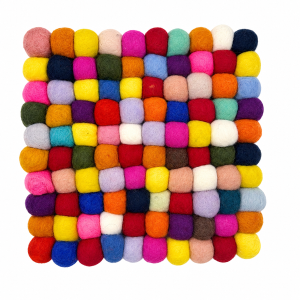 Felt Ball Square Placemat - 20cm - Multi Colour