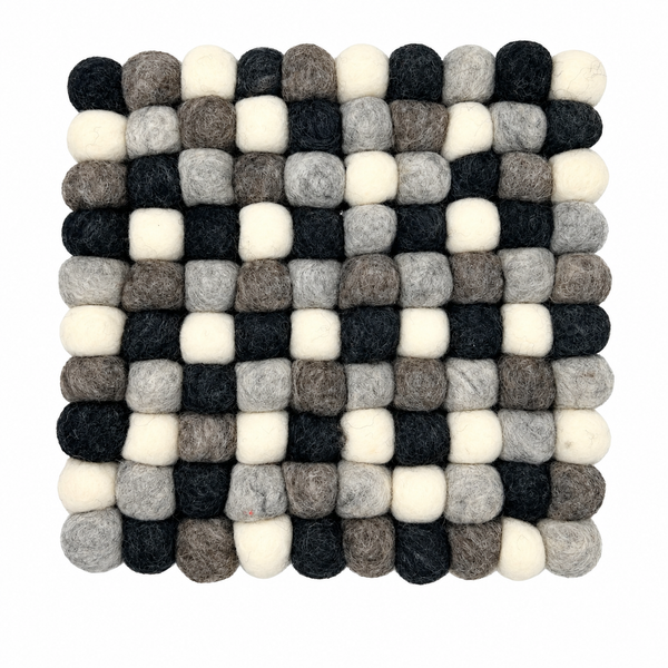 Felt Ball Square Placemat - 20cm - Multi Grey Colour