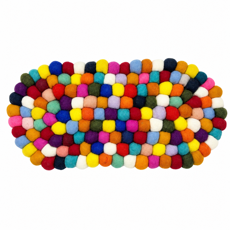 Felt Ball Oval Centre Mat - 38x18cm Multi Colour