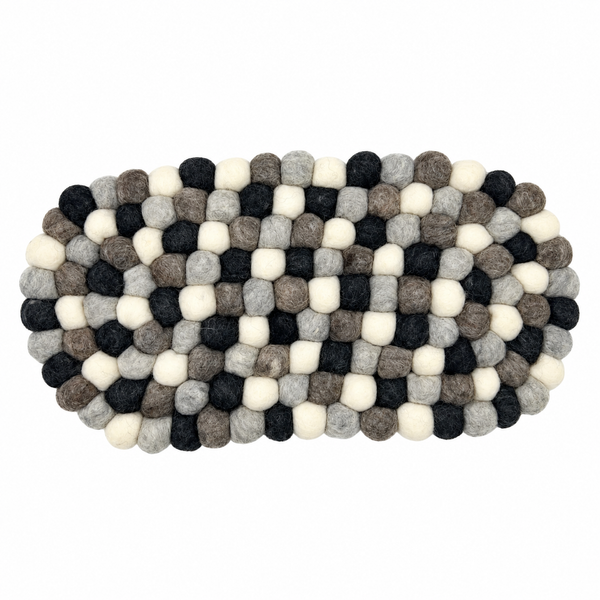 Felt Ball Oval Centre Mat - 38x18cm - Multi Grey Colour