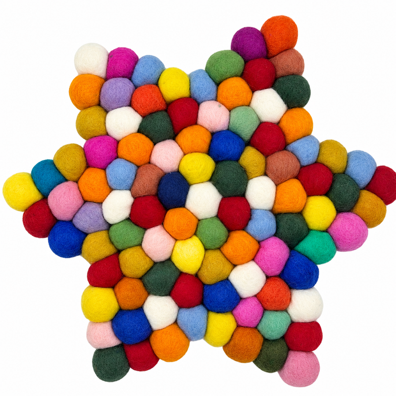 Felt Ball Star Centre Mat - 38x18cm Multi Colour
