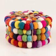 Felt Ball Round Coasters - 10cm Multi colour (set of 4)