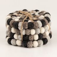 Felt Ball Round Coasters - 10cm Multi Grey colour (set of 4)