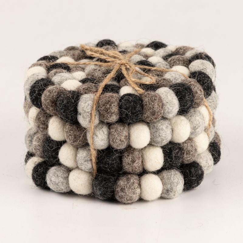 Felt Ball Round Coasters - 10cm Multi Grey colour (set of 4)