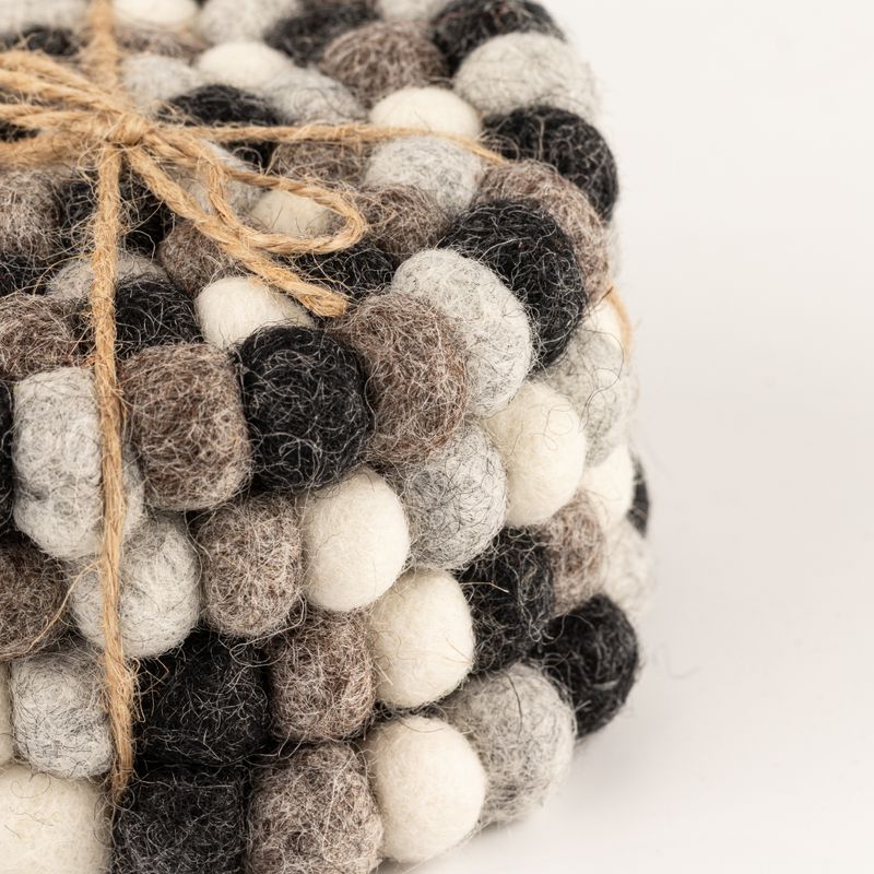 Felt Ball Round Coasters - 10cm Multi Grey colour (set of 4)