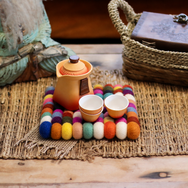 Felt Ball Square Placemat - 20cm - Multi Colour