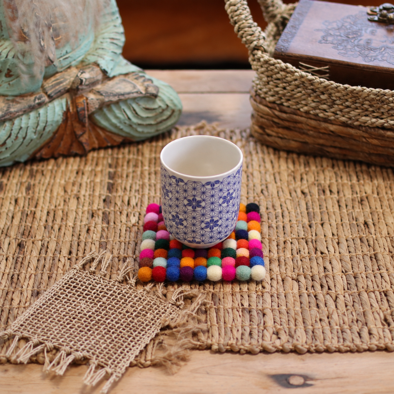 Felt Ball Square Coasters - 10cm Multi Grey colour (set of 4)