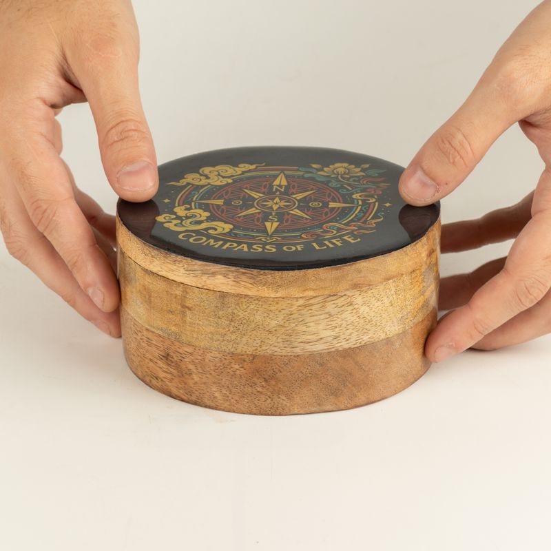 Round Enamelled Box  - Compass of Life