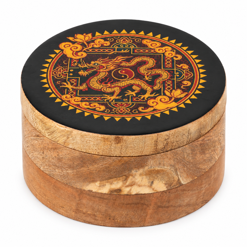Round Enamelled Box - Dragon Yin Yang