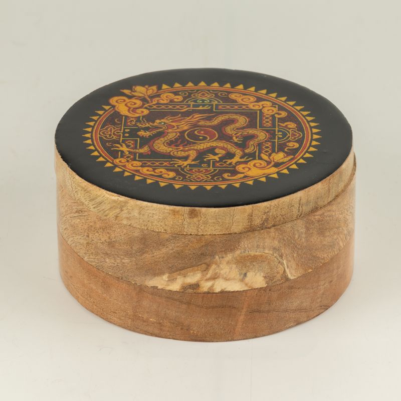 Round Enamelled Box - Dragon Yin Yang