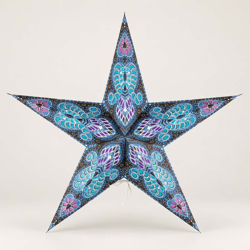 Star Lamp - Purple & Teal Peacock Five  Point - 60cm