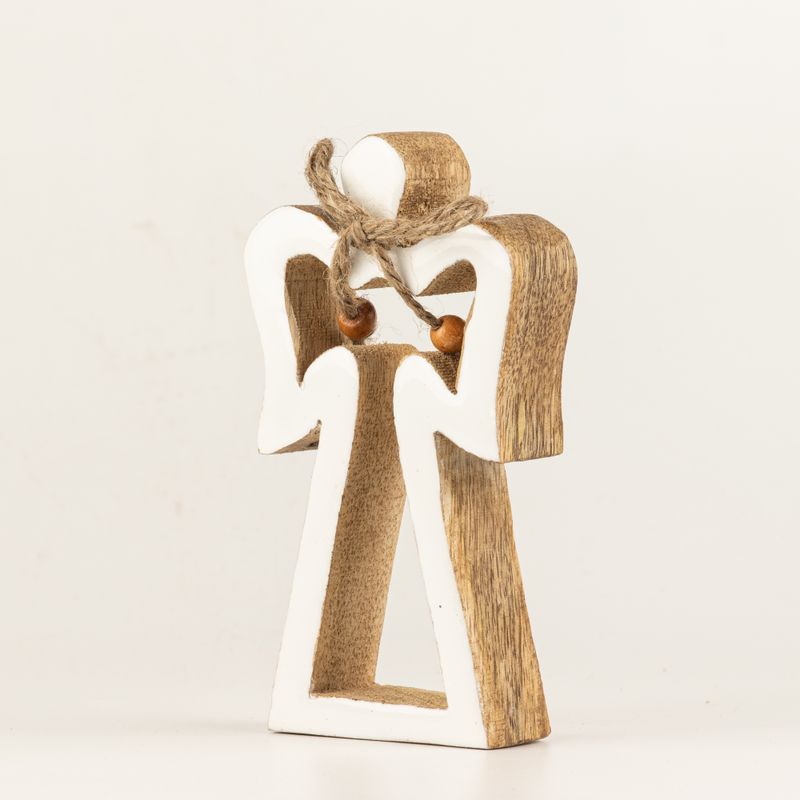 Small Mango Wood Halo Angel - White Enamel