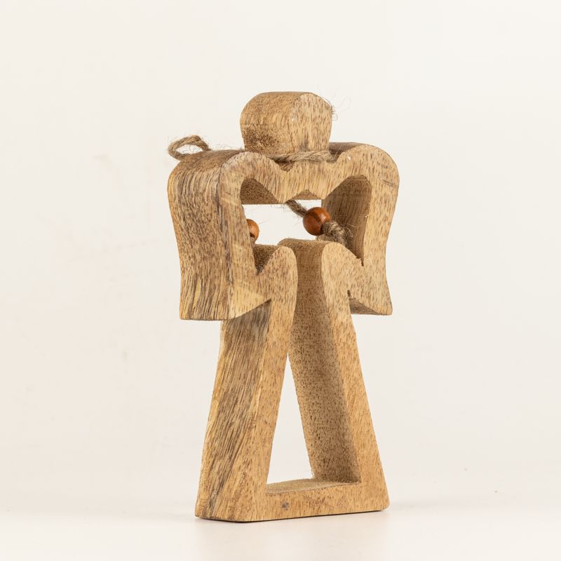 Small Mango Wood Halo Angel - White Enamel