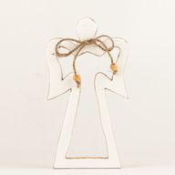 Med Mango Wood Halo Angel - White Enamel
