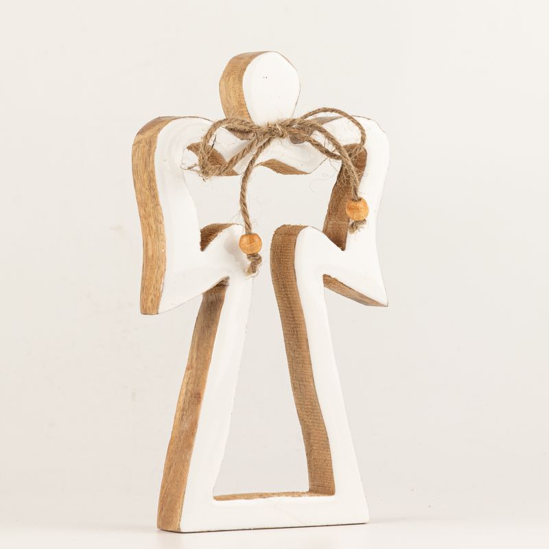 Med Mango Wood Halo Angel - White Enamel