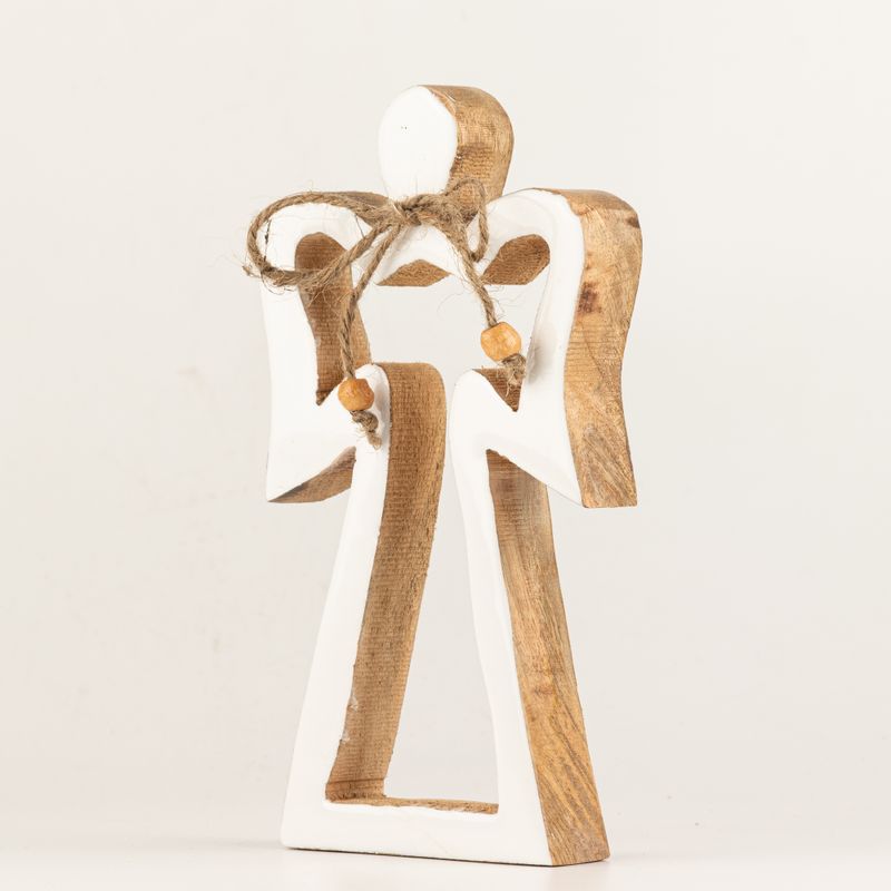 Med Mango Wood Halo Angel - White Enamel