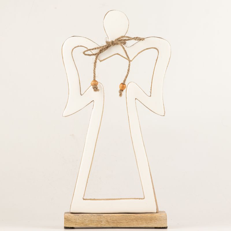 Large Mango Wood Halo Angel - White Enamel