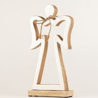 Large Mango Wood Halo Angel - White Enamel