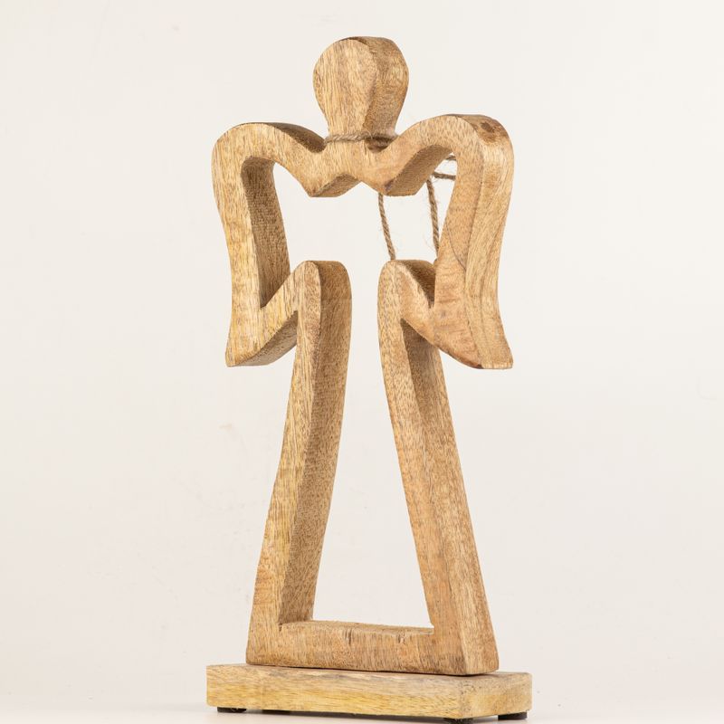 Large Mango Wood Halo Angel - White Enamel