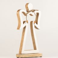 Large Mango Wood Halo Angel - White Enamel
