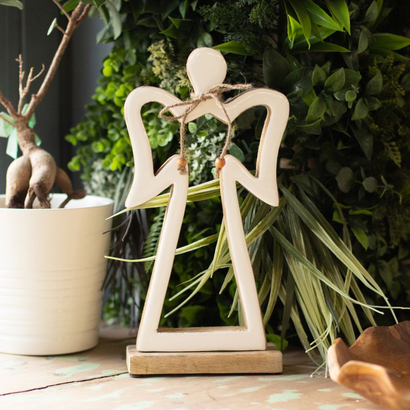 Large Mango Wood Halo Angel - White Enamel