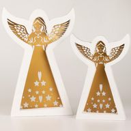 Mango Wood Angel - Whitewash with Iron Decor Cut Out - 22cm