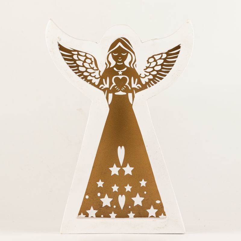 Mango Wood Angel - Whitewash with Iron Decor Cut Out - 22cm
