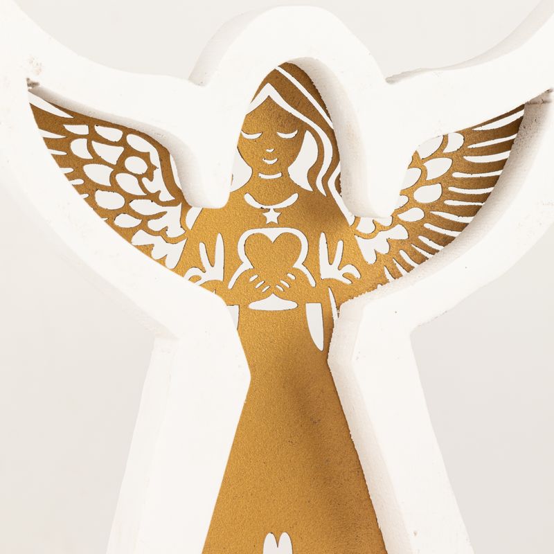 Mango Wood Angel - Whitewash with Iron Decor Cut Out - 22cm