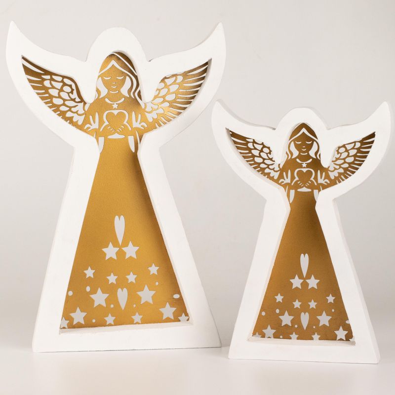 Mango Wood Angel - Whitewash with Iron Decor Cut Out - 39cm