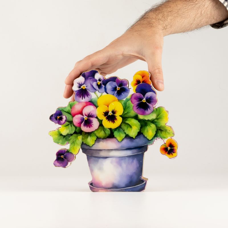 Wooden House Plants - Medium Pansy