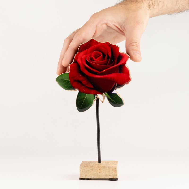 Wooden House Plants - Medium Single Rose