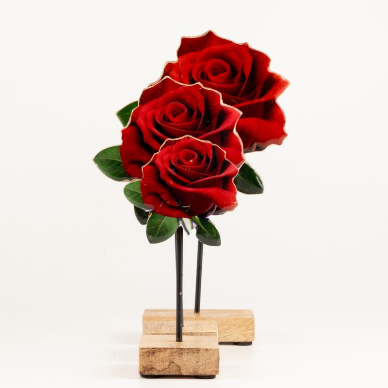 Wooden House Plants - Medium Single Rose