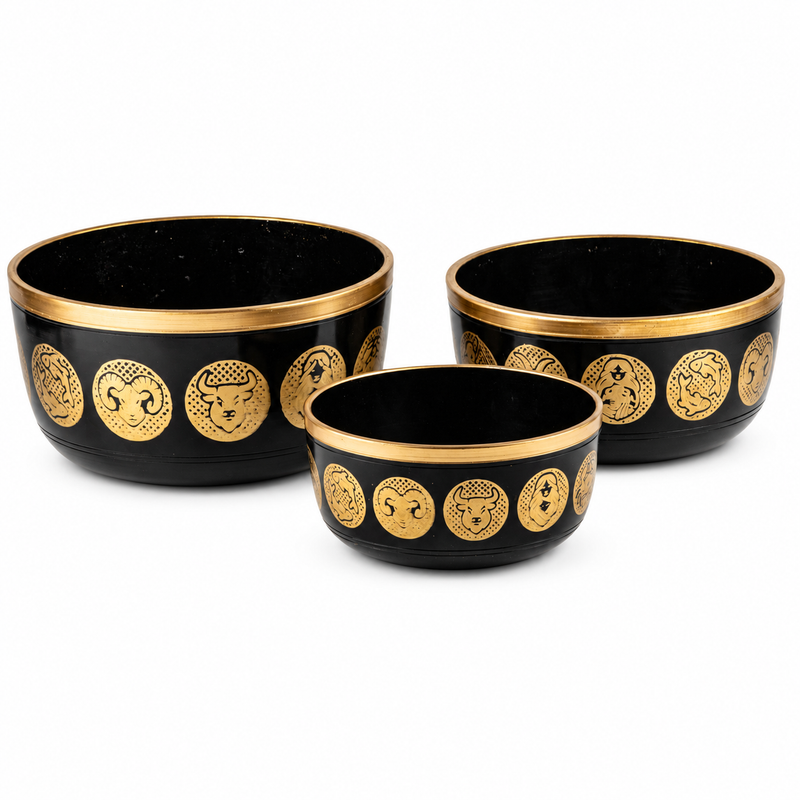 Black Zodiak Bowls - Set of 3 - 15cm 19cm 20cm