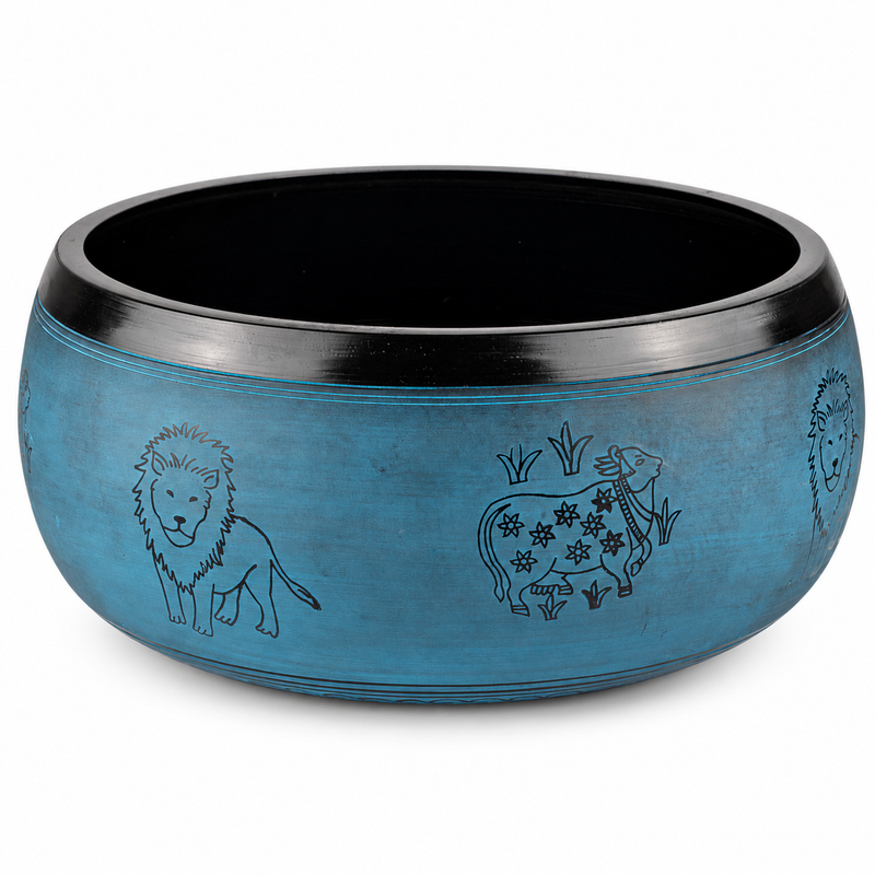 Huge Singing Bowl - Dusty Blue - 32x15cm - Design 1