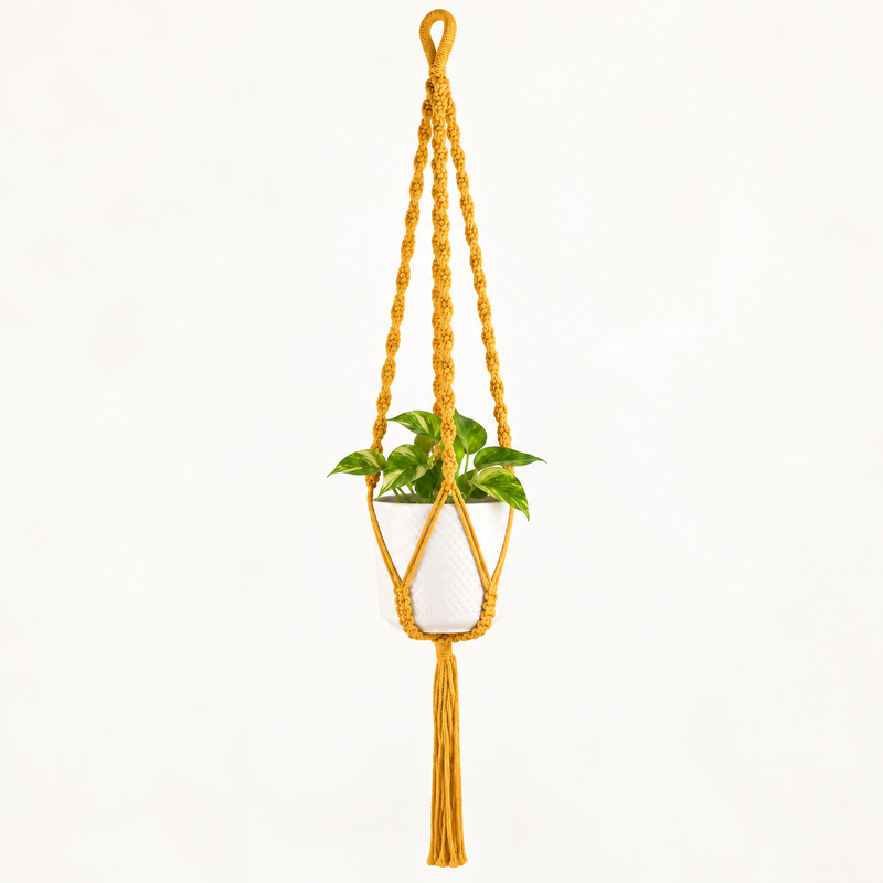 Simple Macrame Pot Holder - Mustard