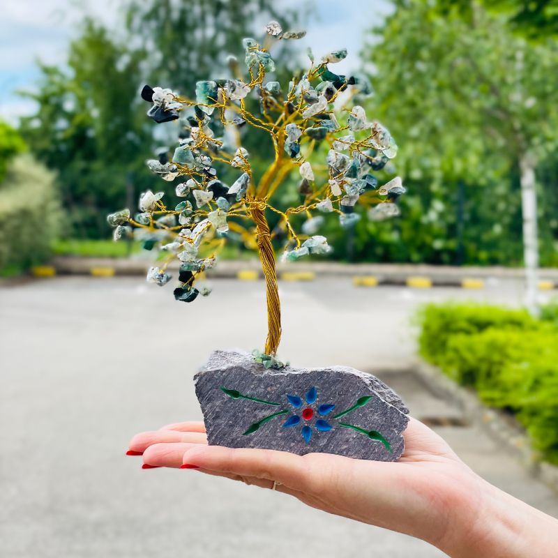 Moss Agate Gemstone Tree - 160 Stones