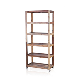 Six Shelf Display with Casters - Recycled Wood 79x37x180 cm