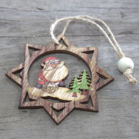 6x Pack of 2 Christmas Wooden Craft Decoration - Santa Star