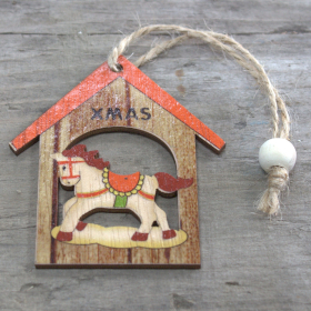 6x Pack of 2 Christmas Wooden Craft Decoration - Xmas Rocking House
