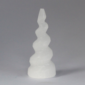 Selenite Spiral Unicorn Horn Tower - 10 cm