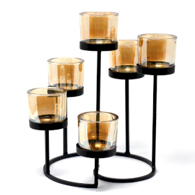 Centrepiece Iron Votive Candle Holder - 6 Cup Circle Tree