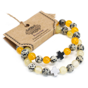 2x Set of 2 Friendship Bracelets - Protection - Dalmatian Jasper & Yellow Agate