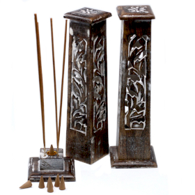 2x Tapered Incense Tower Washed Des2 - Mango Wood