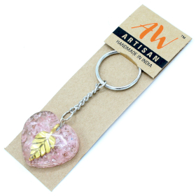 Orgonite Power Keyring - Rose Quartz Hearts Golden Leaf