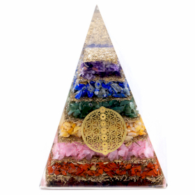 Orgonite Pyramid - Seven Chakra Flower of Life - 90 mm